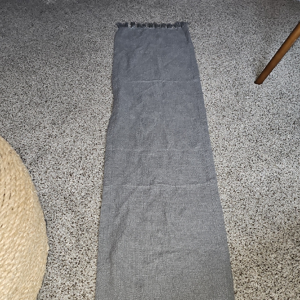 Grey Textured Table Runner With Tassels